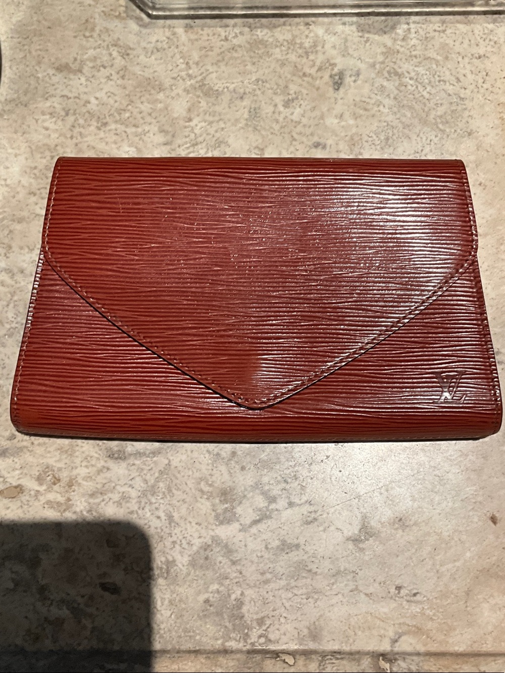 Red Textured Leather Envelope Wallet Clutch